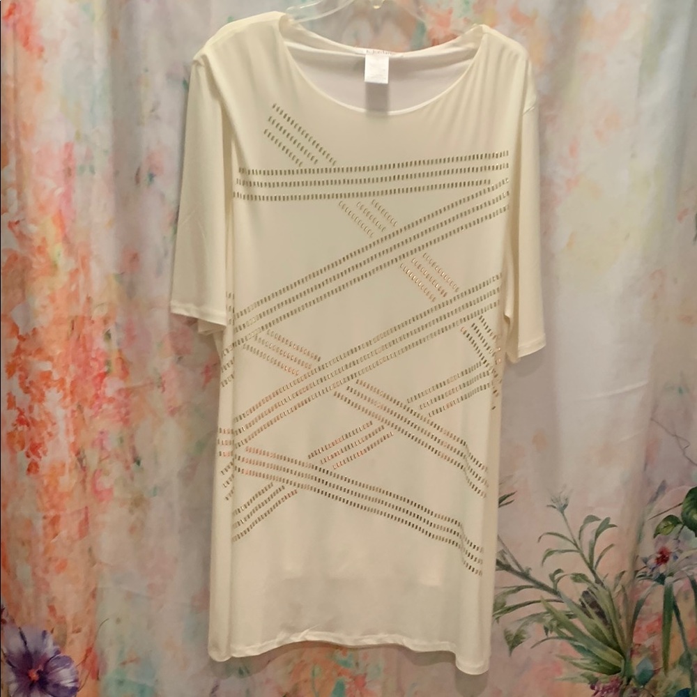 Cream Boxy Tunic with Geometric Pattern